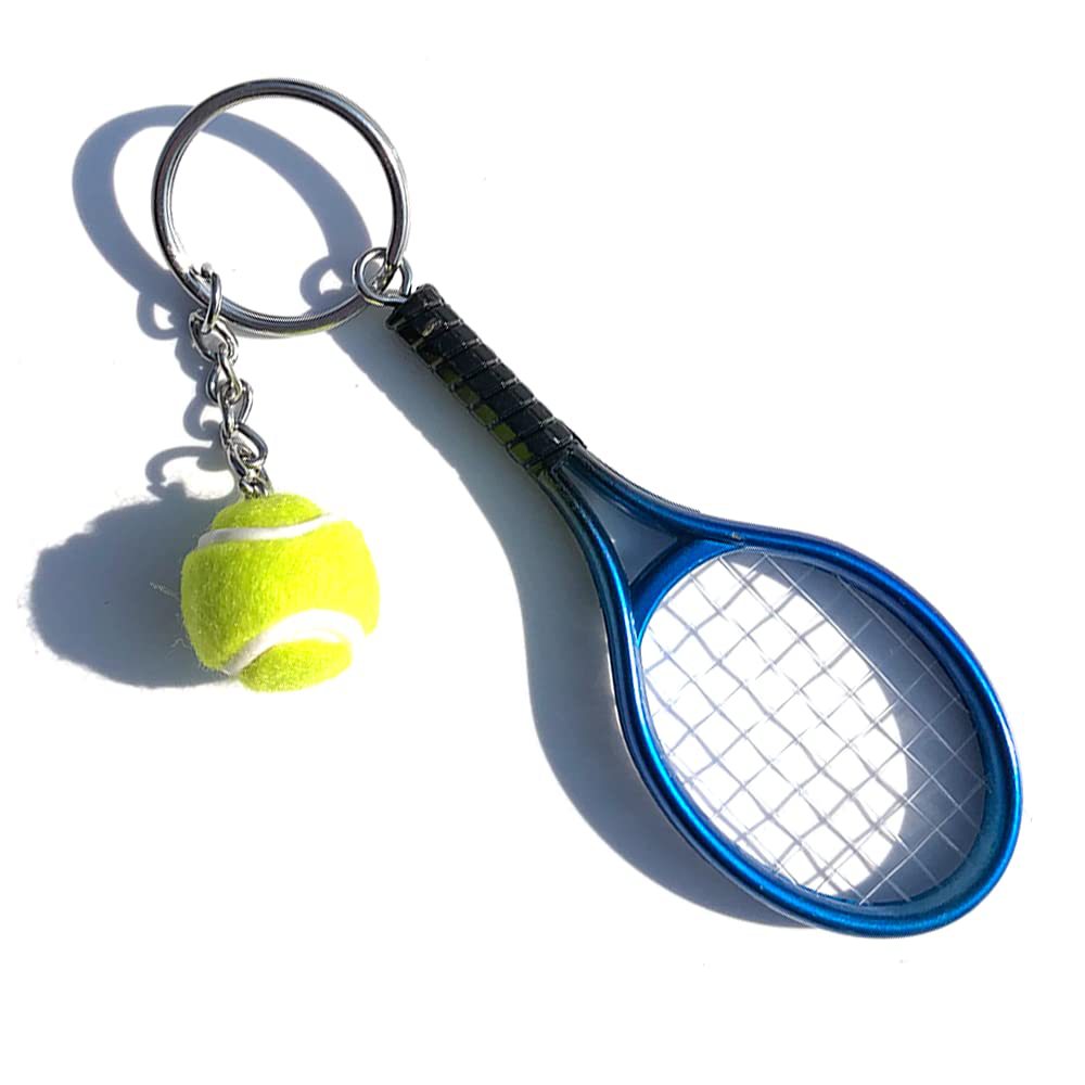 Blue Simulation Tennis Racket Keychain - Mini Tennis Racket and Ball Pendant, 3-Pack V888-ELOSUNG36936