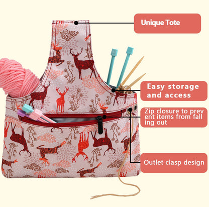 Colourful Knitting Storage Tote Bag - Colorful Geometric Triangles Craft Organizer with Zippered Pockets V888-ELOSUNG36947