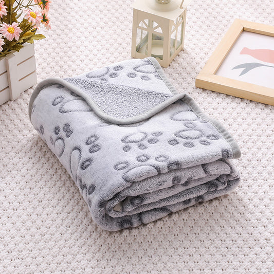 Grey Pet Blanket Set - Plush Paw Print Design, 3-Piece Pack (S/M/L Sizes) V888-ELOSUNG36948