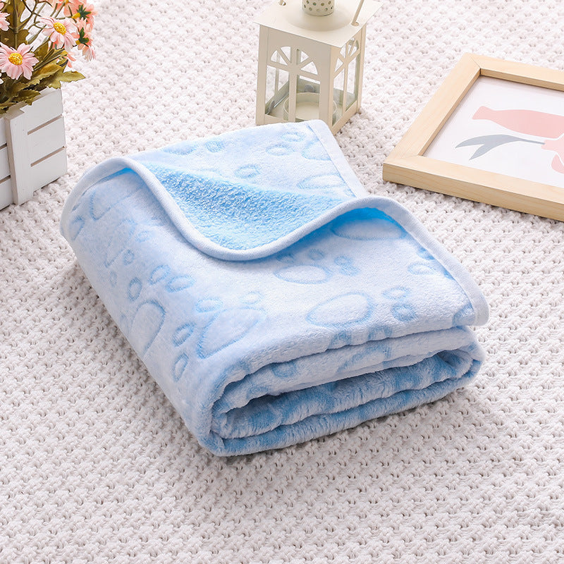 Blue Pet Blanket Set - Plush Paw Print Design, 3-Piece Pack (S/M/L Sizes) V888-ELOSUNG36951