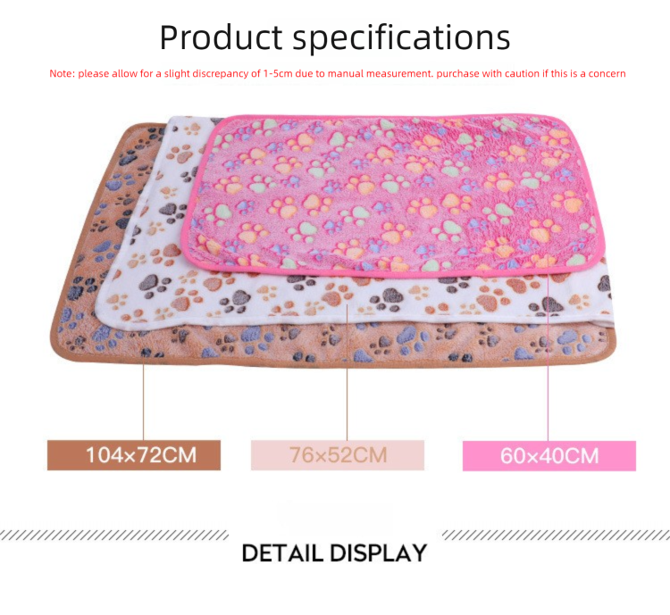 Blue Pet Blanket Set - Plush Paw Print Design, 3-Piece Pack (S/M/L Sizes) V888-ELOSUNG36951