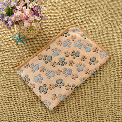 Brown Pet Blanket Set - Plush Paw Print Design, 3-Piece Pack (S/M/L Sizes) V888-ELOSUNG36952
