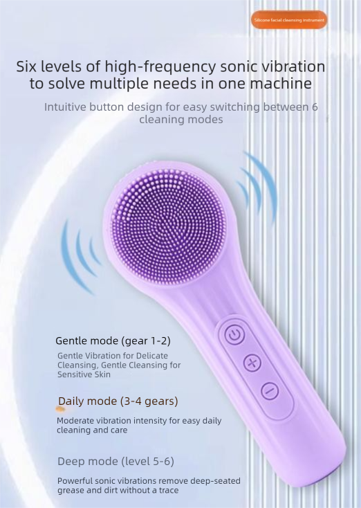 Black Multi-Functional Silicone Facial Cleansing Brush - Ultrasonic & Heat Infusion Beauty Device V888-ELOSUNG36957