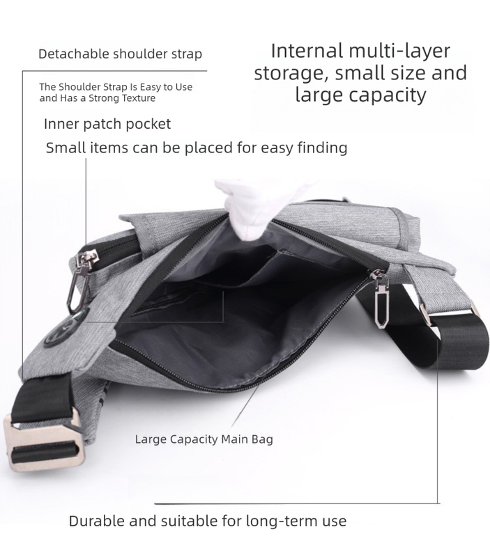 Grey Men's Nylon Fabric Chest Bag - Lightweight, Waterproof & Multi-Functional Crossbody Sling Bag V888-ELOSUNG36964