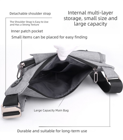 Grey Men's Nylon Fabric Chest Bag - Lightweight, Waterproof & Multi-Functional Crossbody Sling Bag V888-ELOSUNG36964
