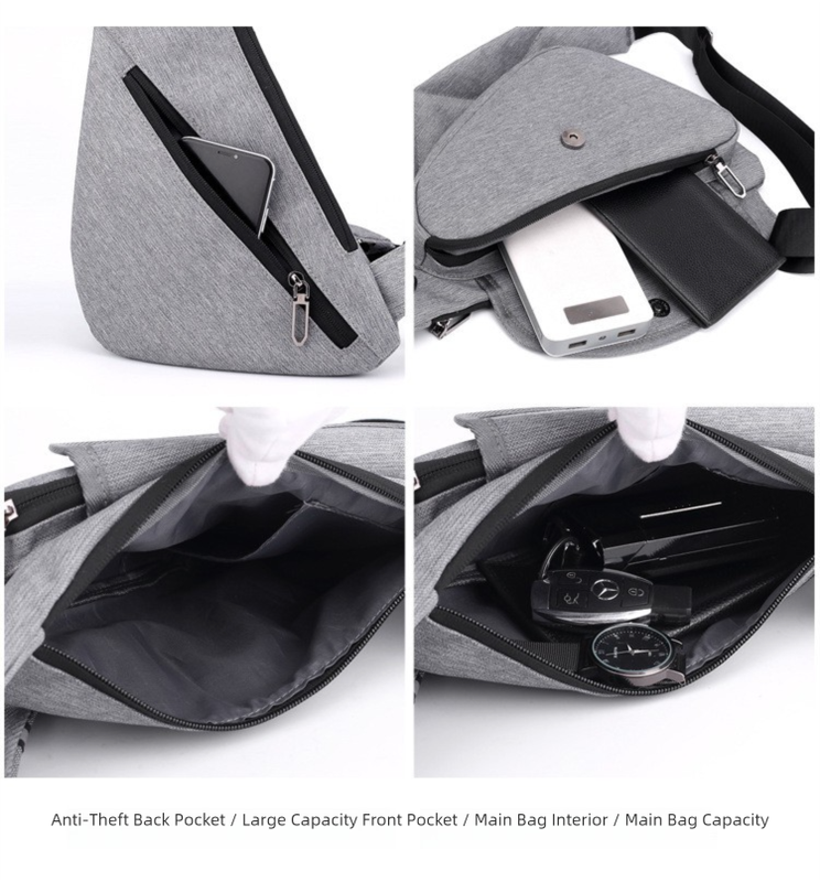 Grey Men's Nylon Fabric Chest Bag - Lightweight, Waterproof & Multi-Functional Crossbody Sling Bag V888-ELOSUNG36964