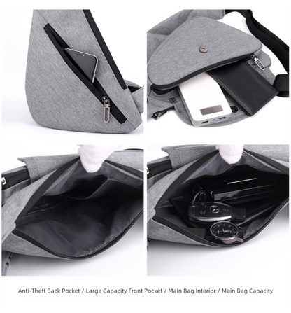 Grey Men's Nylon Fabric Chest Bag - Lightweight, Waterproof & Multi-Functional Crossbody Sling Bag V888-ELOSUNG36964