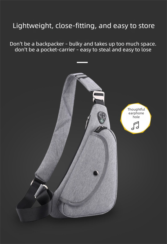 Black Men's Nylon Fabric Chest Bag - Lightweight, Waterproof & Multi-Functional Crossbody Sling Bag V888-ELOSUNG36965