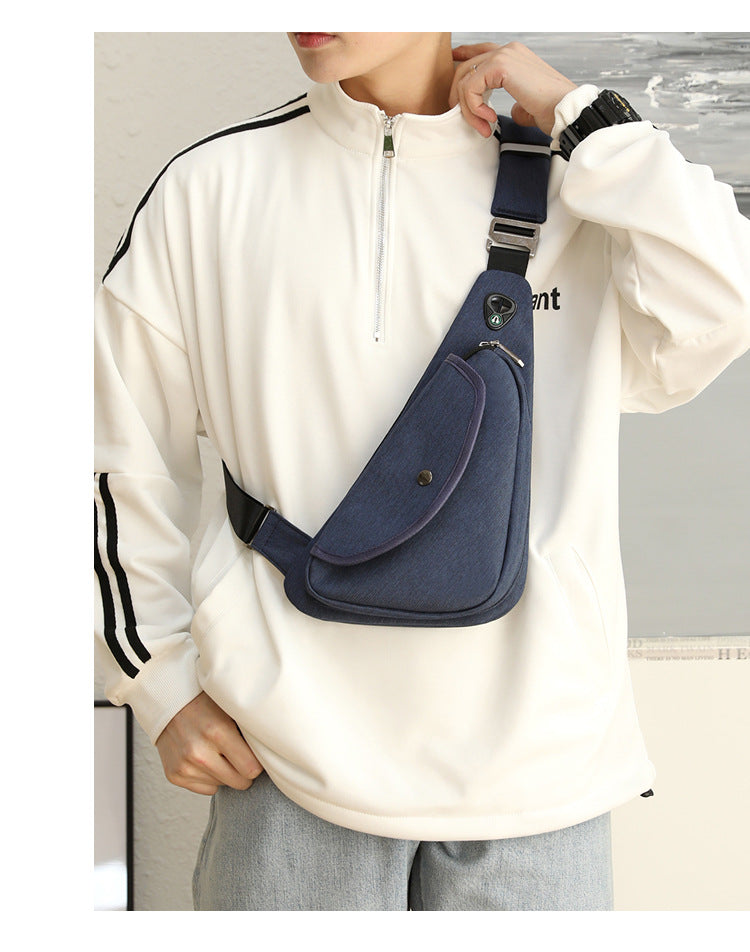 Dark Blue Men's Nylon Fabric Chest Bag - Lightweight, Waterproof & Multi-Functional Crossbody Sling Bag V888-ELOSUNG36966