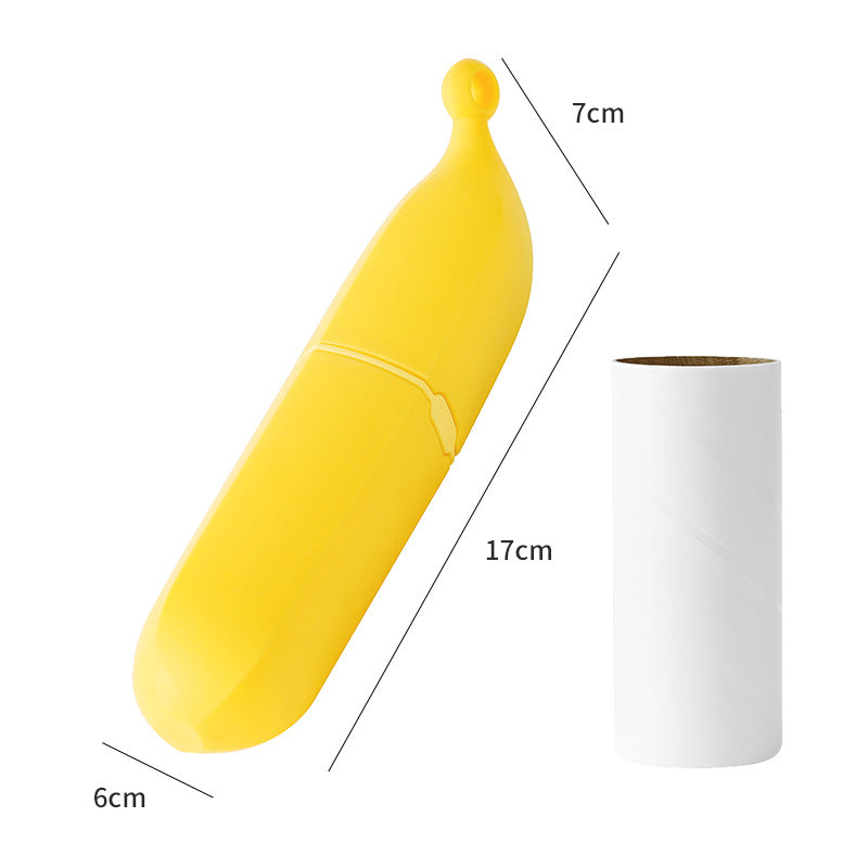 Yellow Multifunctional Banana-Shaped Lint Remover - Portable Sticky Hair Cleaner with 6 Replaceable Rolls V888-ELOSUNG36970