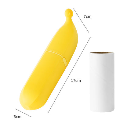 Yellow Multifunctional Banana-Shaped Lint Remover - Portable Sticky Hair Cleaner with 6 Replaceable Rolls V888-ELOSUNG36970