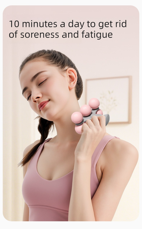 Pink Portable 6-Wheel Massage Roller - Quiet, Compact Muscle Relief Tool for Neck, Back, Legs & Shoulders V888-ELOSUNG36972