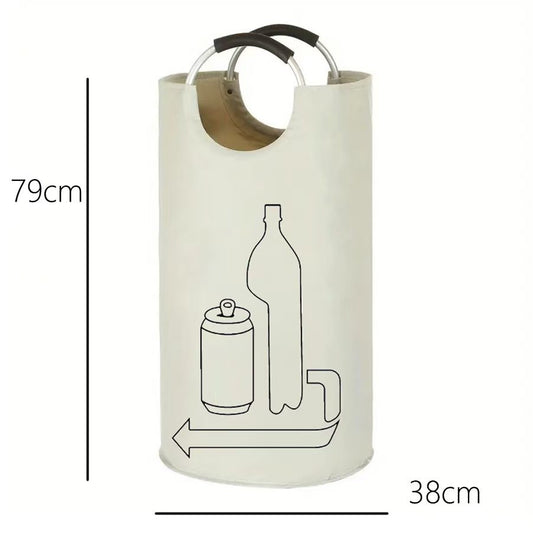 Beige Portable Oxford Fabric Collapsible Laundry Basket - Waterproof, Multi-Use Storage Bin for Bottles, V888-ELOSUNG36976
