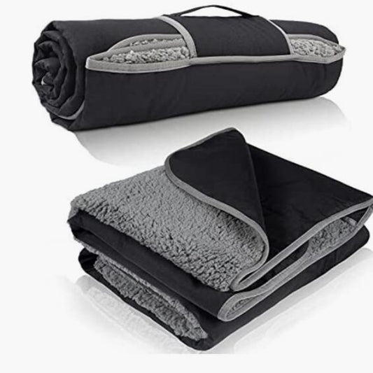 Black and Grey 3-Layer Waterproof Outdoor Blanket - Portable, All-Weather Picnic & Camping Mat with Storage V888-ELOSUNG36977