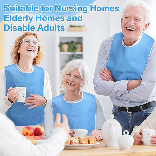 Blue Anti-Stain Feeding Apron with Pocket - Adjustable Care Bib for Elderly & Disabled Adults (2-Pack) V888-ELOSUNG36978