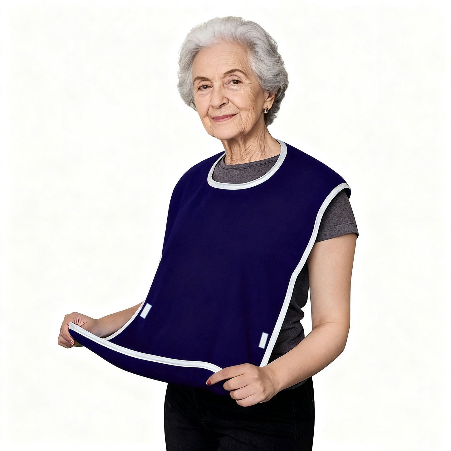 Dark Blue Anti-Stain Feeding Apron with Pocket - Adjustable Care Bib for Elderly & Disabled Adults (2-Pack) V888-ELOSUNG36980