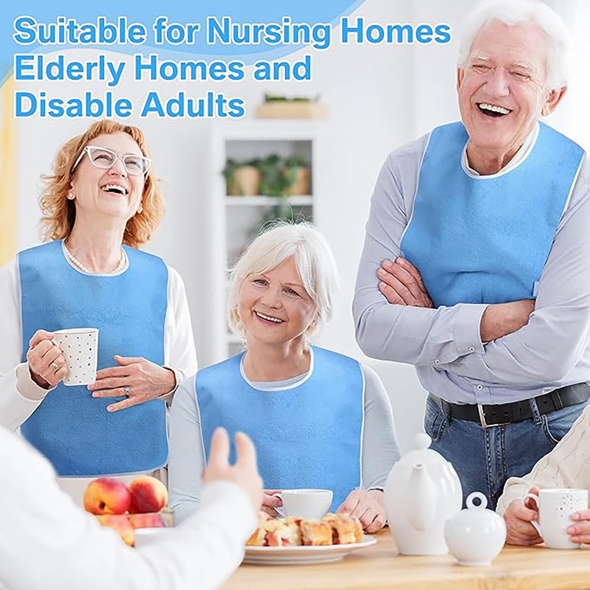 Dark Blue Anti-Stain Feeding Apron with Pocket - Adjustable Care Bib for Elderly & Disabled Adults (2-Pack) V888-ELOSUNG36980