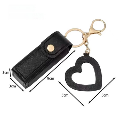 Red Portable Lipstick Case with Heart Mirror & Keychain - Cute PU Leather Holder (3-Pack) V888-ELOSUNG36984