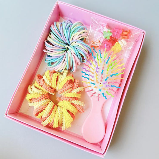 Style 2 Boxed Hair Tie Set with Pink Rubber Bands, Cute Hair Accessories & Mini Comb - Perfect Gift for Girls V888-ELOSUNG36989