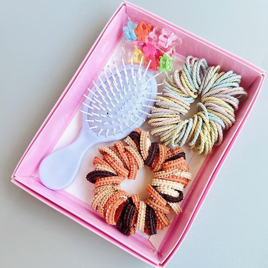 Style 3 Boxed Hair Tie Set with Pink Rubber Bands, Cute Hair Accessories & Mini Comb - Perfect Gift for Girls V888-ELOSUNG36990