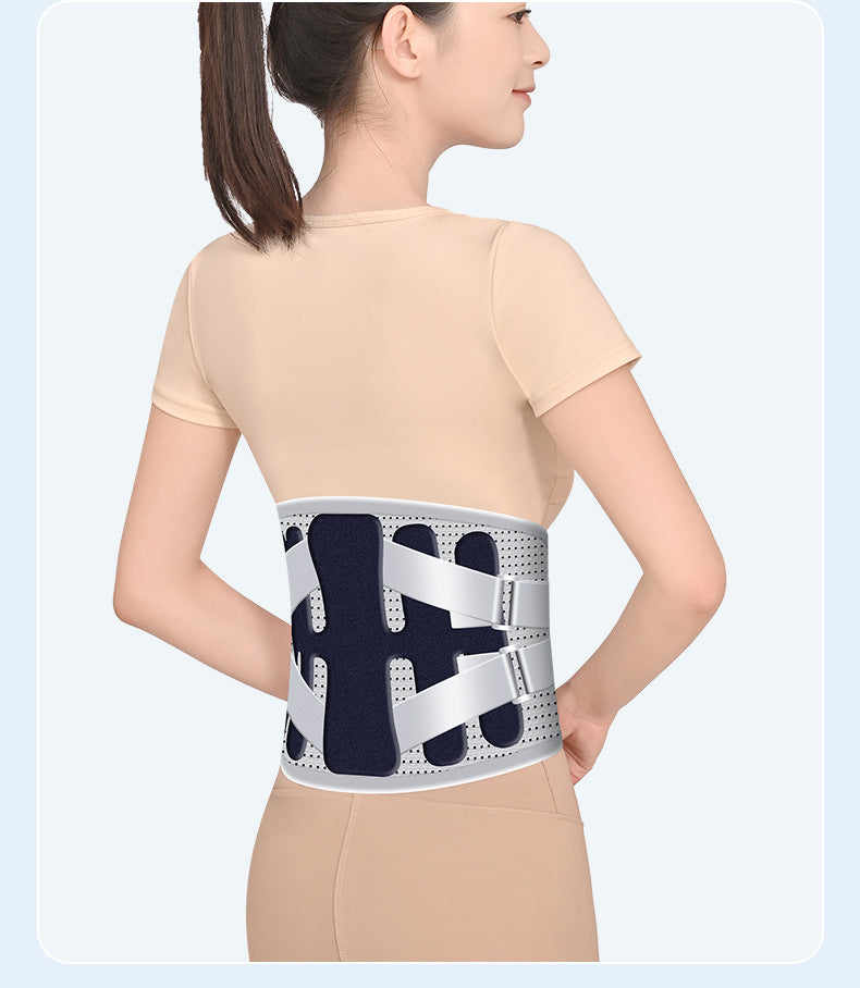 Size M Grey Wide Breathable Lumbar Support Belt - Adjustable Back Brace for Pain Relief & Posture Correction V888-ELOSUNG36994