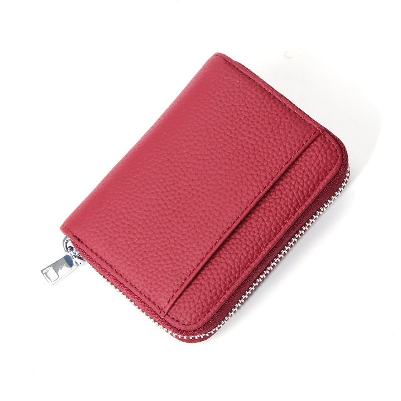 Genuine Leather RFID Blocking Accordion Card Holder & Coin Purse - Large Capacity Zip Wallet(red) V888-ELOSUNG37001