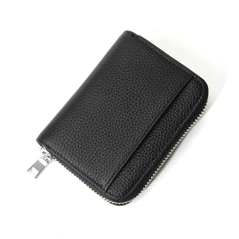 Genuine Leather RFID Blocking Accordion Card Holder & Coin Purse - Large Capacity Zip Wallet(black) V888-ELOSUNG37002