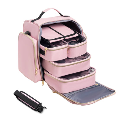 Large Capacity Travel Makeup Backpack with 5 Removable Organizer Cases & Jewelry Roll(pink) V888-ELOSUNG37003