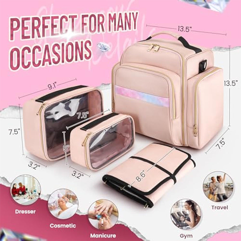 Large Capacity Travel Makeup Backpack with 5 Removable Organizer Cases & Jewelry Roll(pink) V888-ELOSUNG37003