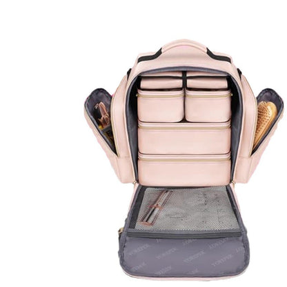 Large Capacity Travel Makeup Backpack with 5 Removable Organizer Cases & Jewelry Roll(pink) V888-ELOSUNG37003