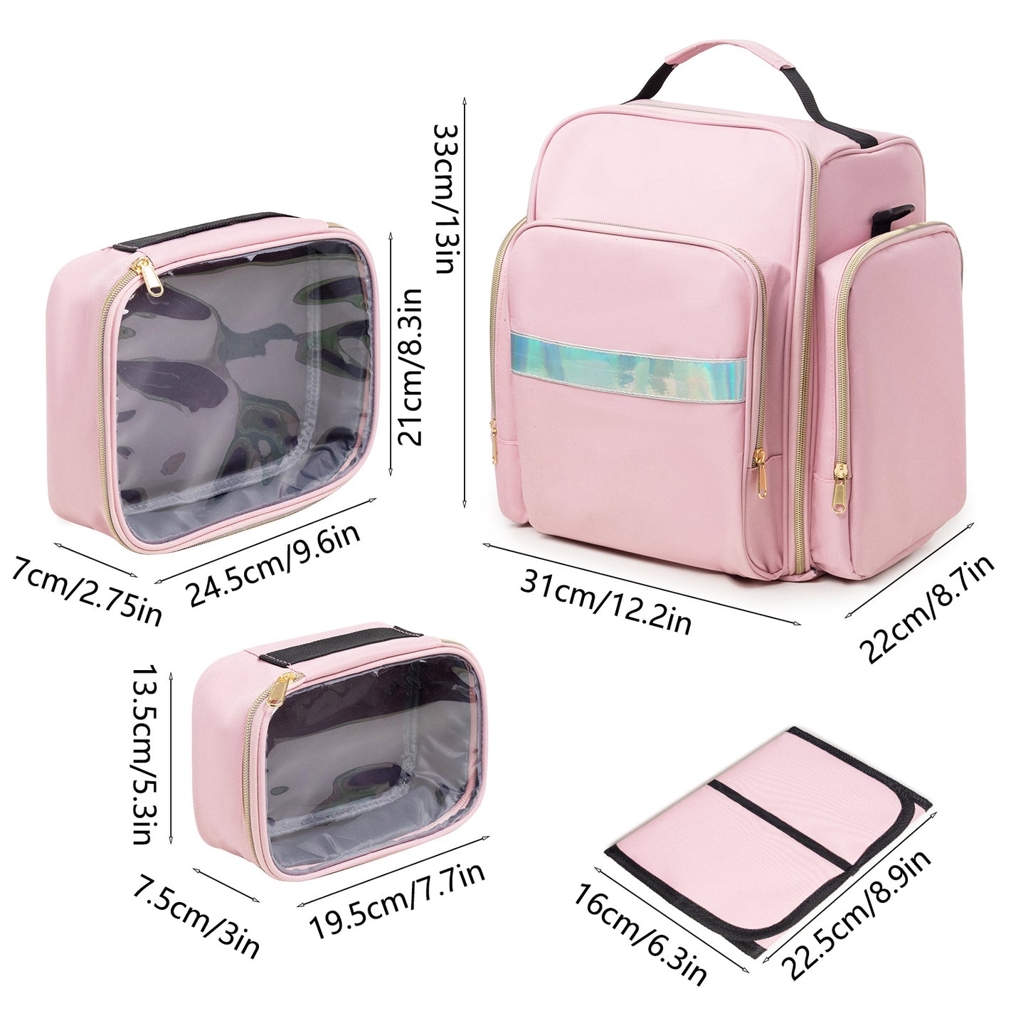 Large Capacity Travel Makeup Backpack with 5 Removable Organizer Cases & Jewelry Roll(pink) V888-ELOSUNG37003