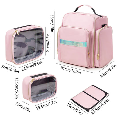 Large Capacity Travel Makeup Backpack with 5 Removable Organizer Cases & Jewelry Roll(pink) V888-ELOSUNG37003