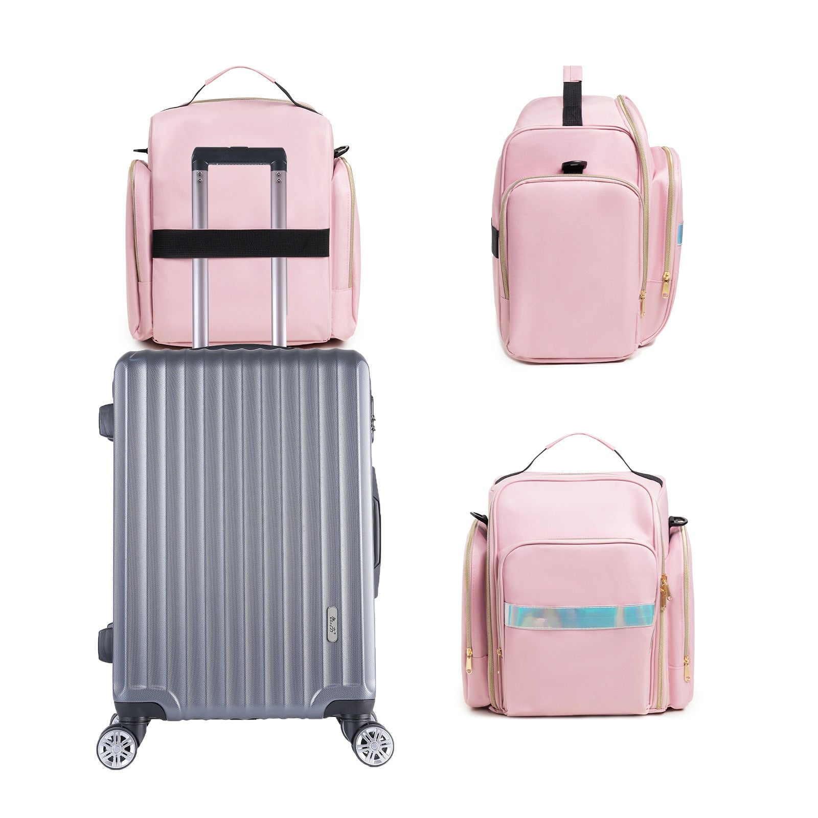Large Capacity Travel Makeup Backpack with 5 Removable Organizer Cases & Jewelry Roll(pink) V888-ELOSUNG37003