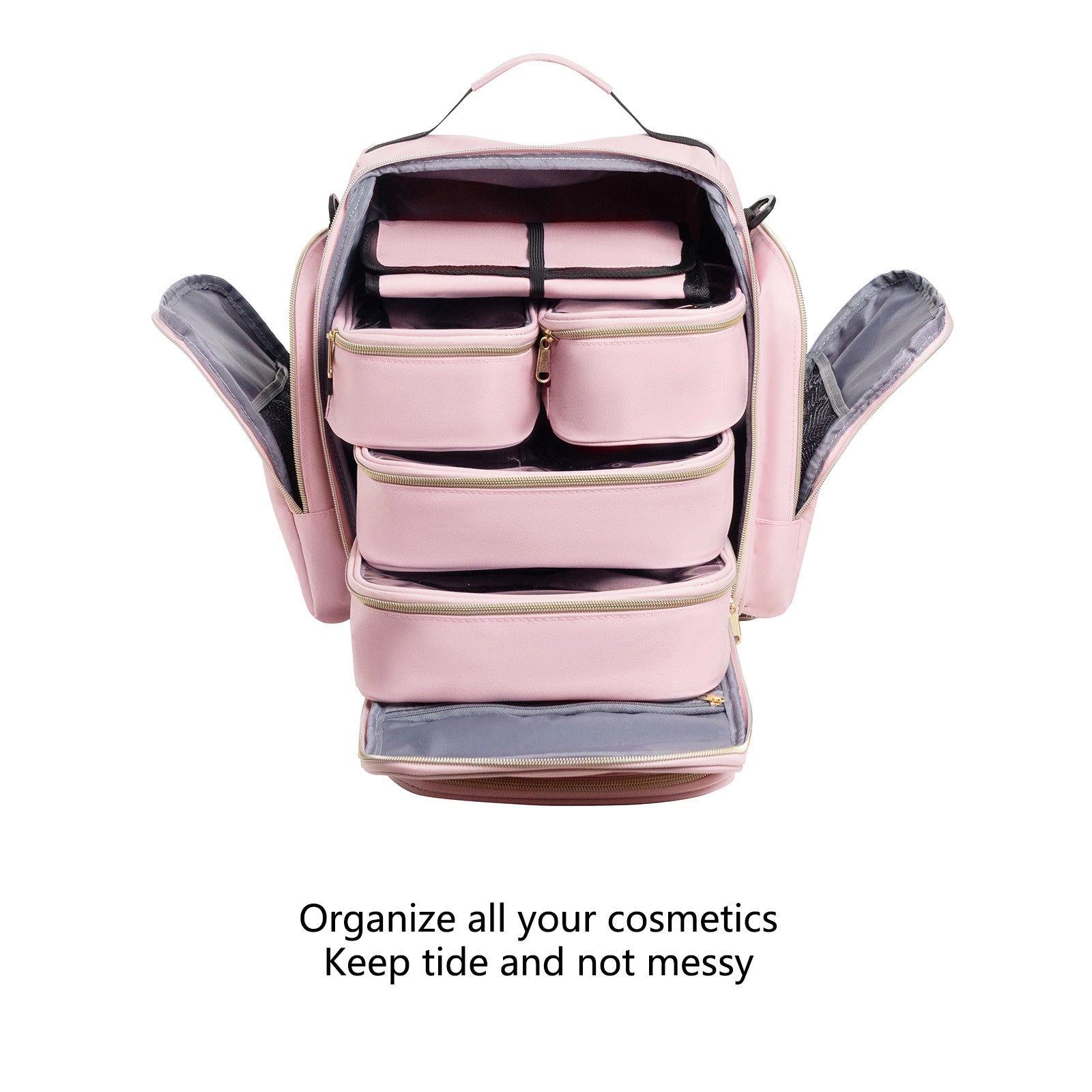 Large Capacity Travel Makeup Backpack with 5 Removable Organizer Cases & Jewelry Roll(pink) V888-ELOSUNG37003