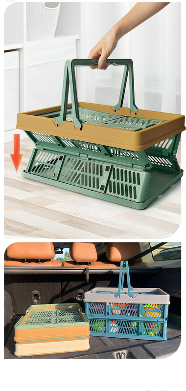 Large Collapsible Storage Basket with Handles - Portable Folding Crate for Shopping, Picnics & Car Trunk(blue) V888-ELOSUNG37005