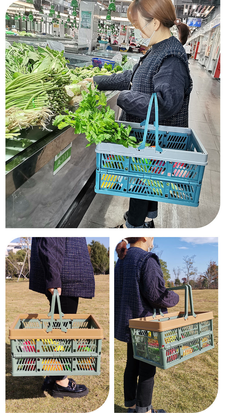 Large Collapsible Storage Basket with Handles - Portable Folding Crate for Shopping, Picnics & Car Trunk(blue) V888-ELOSUNG37005