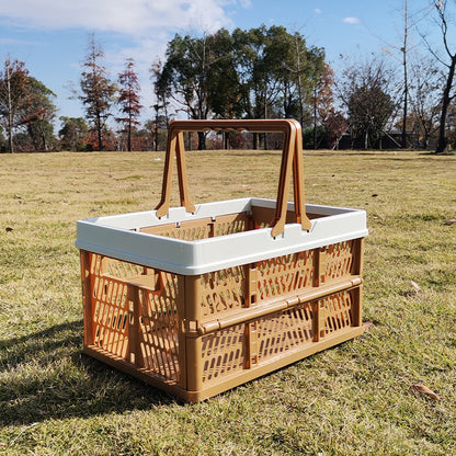Large Collapsible Storage Basket with Handles - Portable Folding Crate for Shopping, Picnics & Car V888-ELOSUNG37006