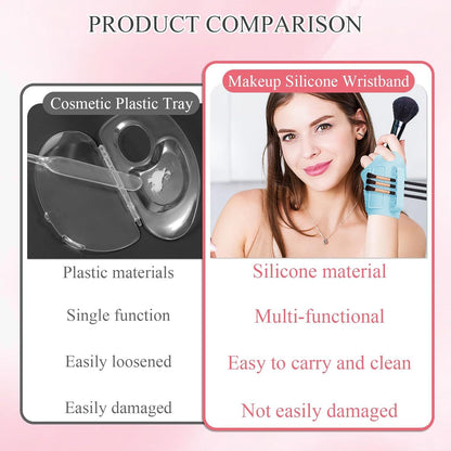 2pc Multi-Functional Silicone Makeup Artist Wristband - Wearable Palette, Brush Holder & Cleaner(pink) V888-ELOSUNG37008