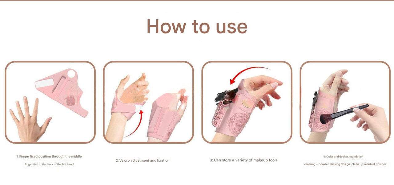 2pc Multi-Functional Silicone Makeup Artist Wristband - Wearable Palette, Brush Holder & Cleaner(pink) V888-ELOSUNG37008