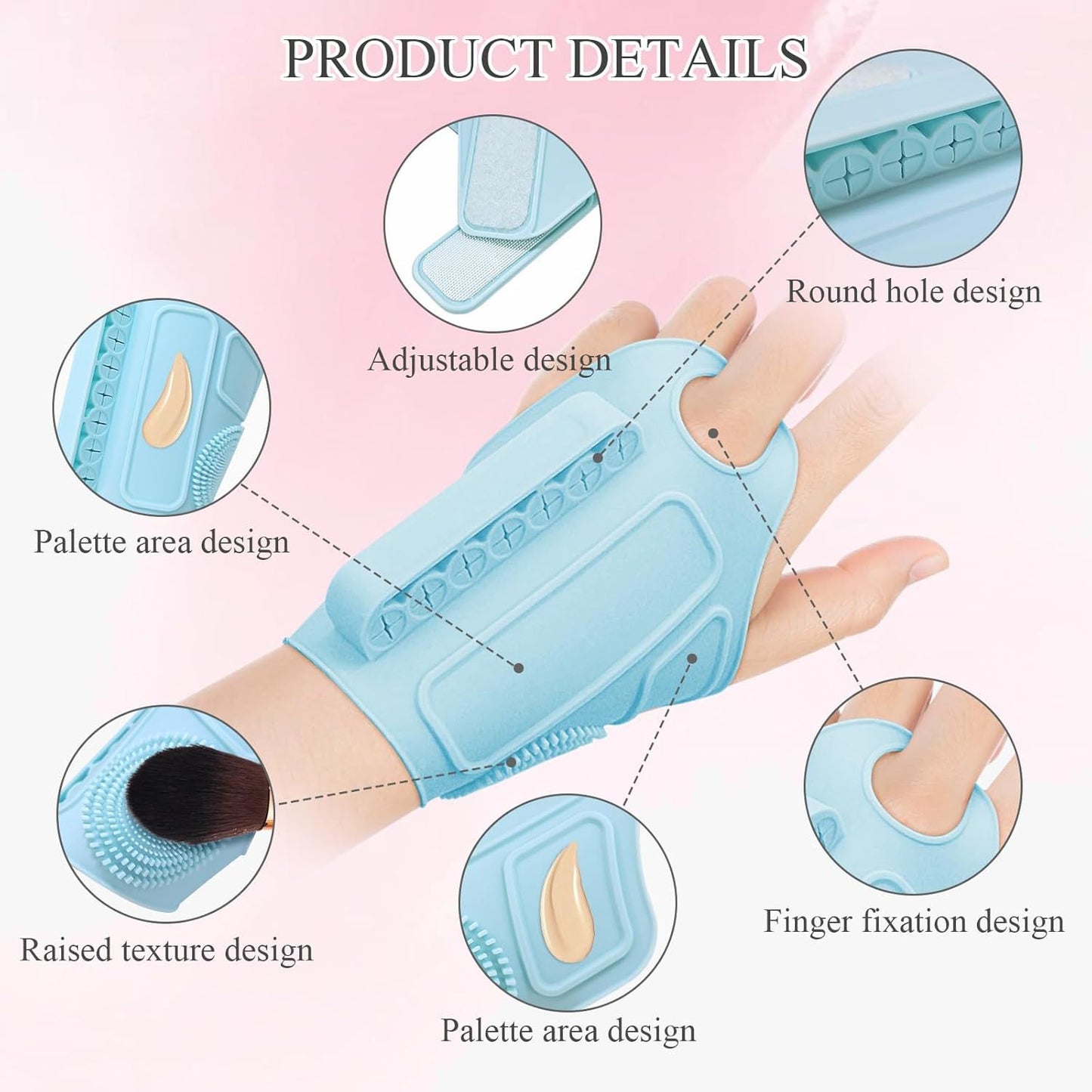 2pc Multi-Functional Silicone Makeup Artist Wristband - Wearable Palette, Brush Holder & Cleaner(blue) V888-ELOSUNG37009