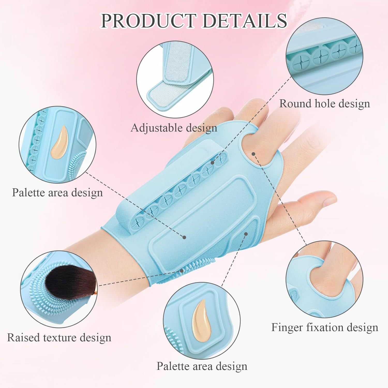 2pc Multi-Functional Silicone Makeup Artist Wristband - Wearable Palette, Brush Holder & Cleaner(blue) V888-ELOSUNG37009