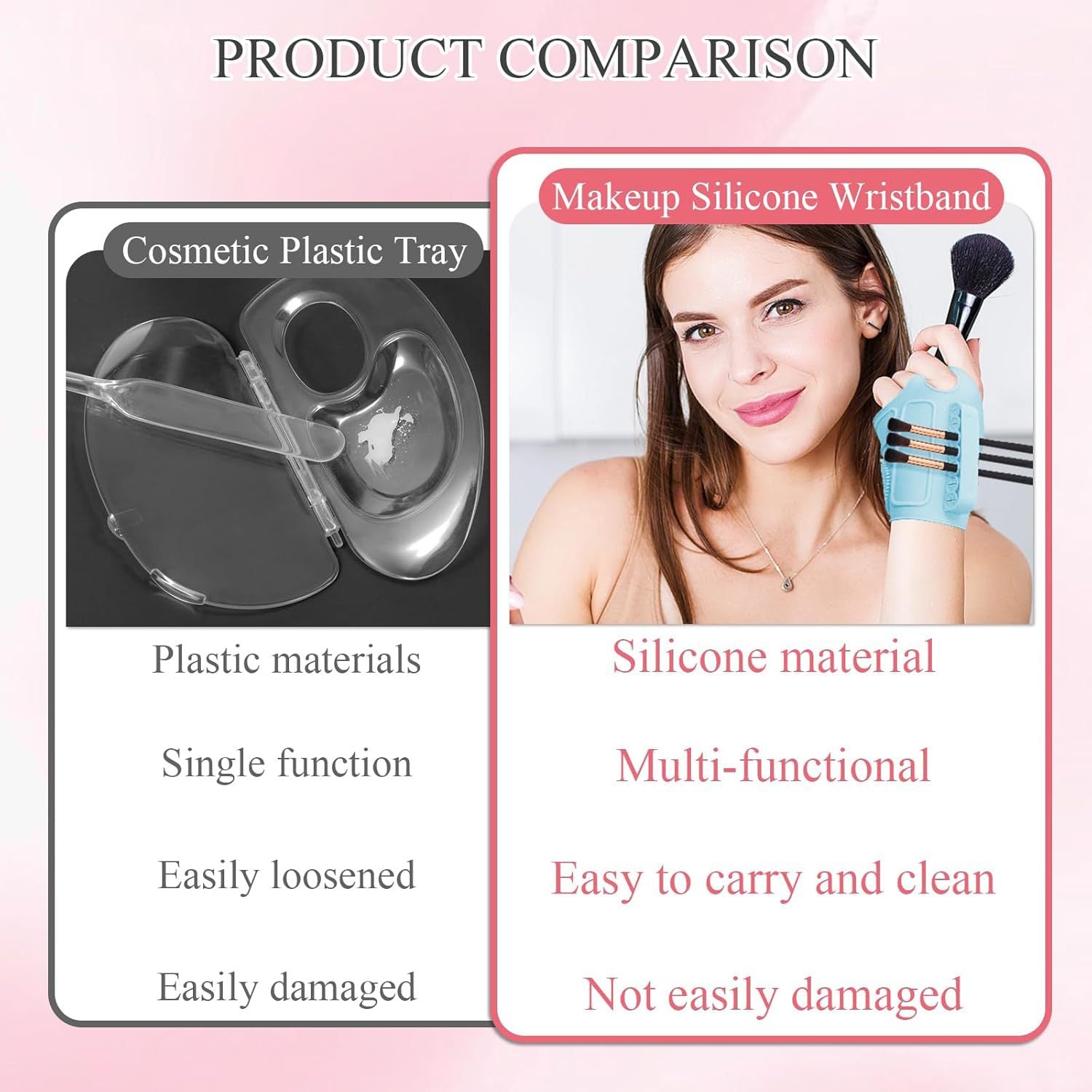 2pc Multi-Functional Silicone Makeup Artist Wristband - Wearable Palette, Brush Holder & Cleaner(blue) V888-ELOSUNG37009