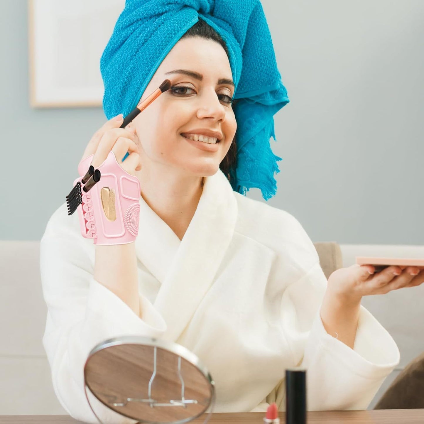 2pc Multi-Functional Silicone Makeup Artist Wristband - Wearable Palette, Brush Holder & Cleaner(blue) V888-ELOSUNG37009