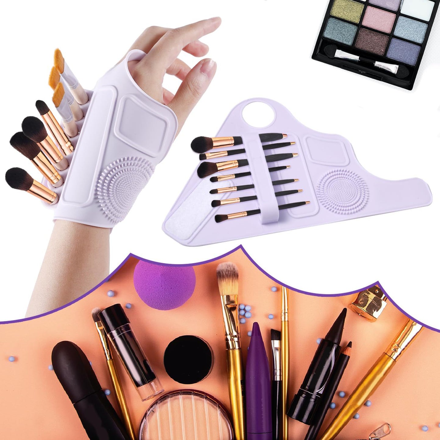 2pc Multi-Functional Silicone Makeup Artist Wristband - Wearable Palette, Brush Holder & Cleaner(blue) V888-ELOSUNG37009