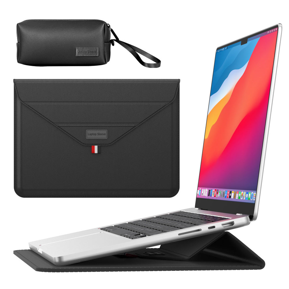 3-in-1 PU Leather Laptop Sleeve with Stand & Mouse Pad + Accessory Pouch(black) V888-ELOSUNG37011