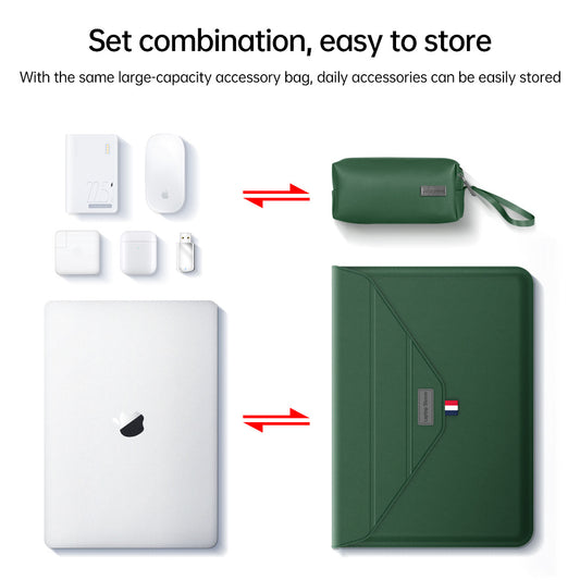 3-in-1 PU Leather Laptop Sleeve with Stand & Mouse Pad + Accessory Pouch(Gray) V888-ELOSUNG37012