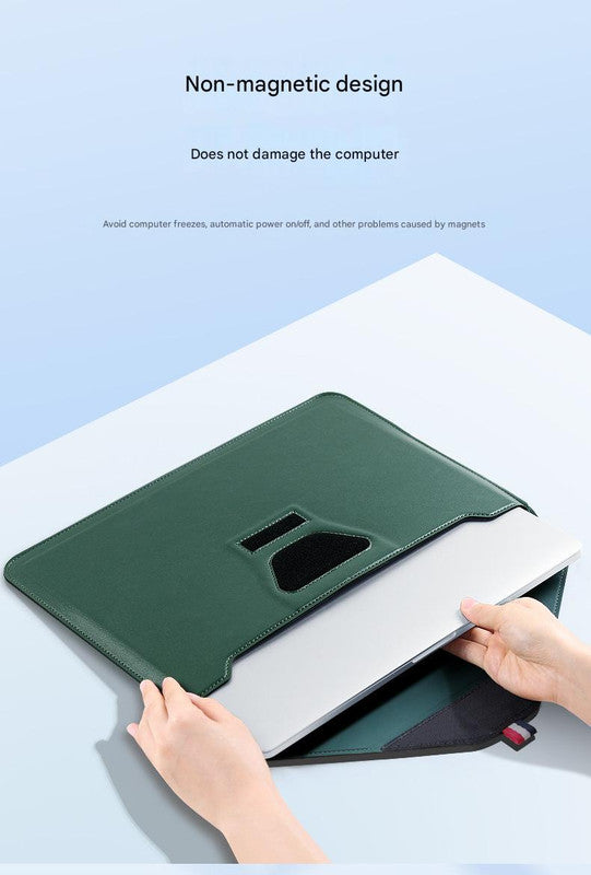 3-in-1 PU Leather Laptop Sleeve with Stand & Mouse Pad + Accessory Pouch(Gray) V888-ELOSUNG37012