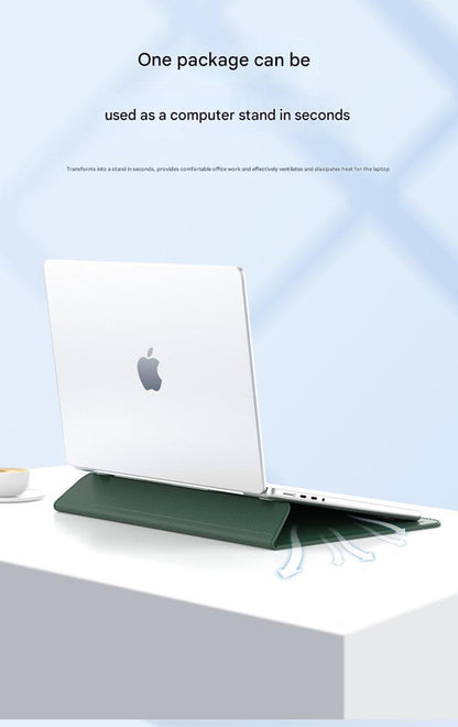 3-in-1 PU Leather Laptop Sleeve with Stand & Mouse Pad + Accessory Pouch(Gray) V888-ELOSUNG37012