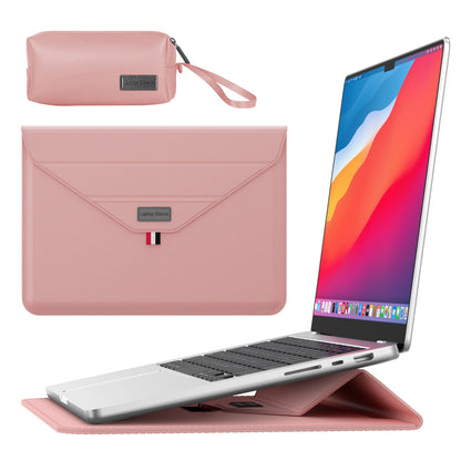 3-in-1 PU Leather Laptop Sleeve with Stand & Mouse Pad + Accessory Pouch(Rose Gold) V888-ELOSUNG37013