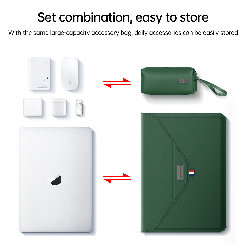 3-in-1 PU Leather Laptop Sleeve with Stand & Mouse Pad + Accessory Pouch(Rose Gold) V888-ELOSUNG37013
